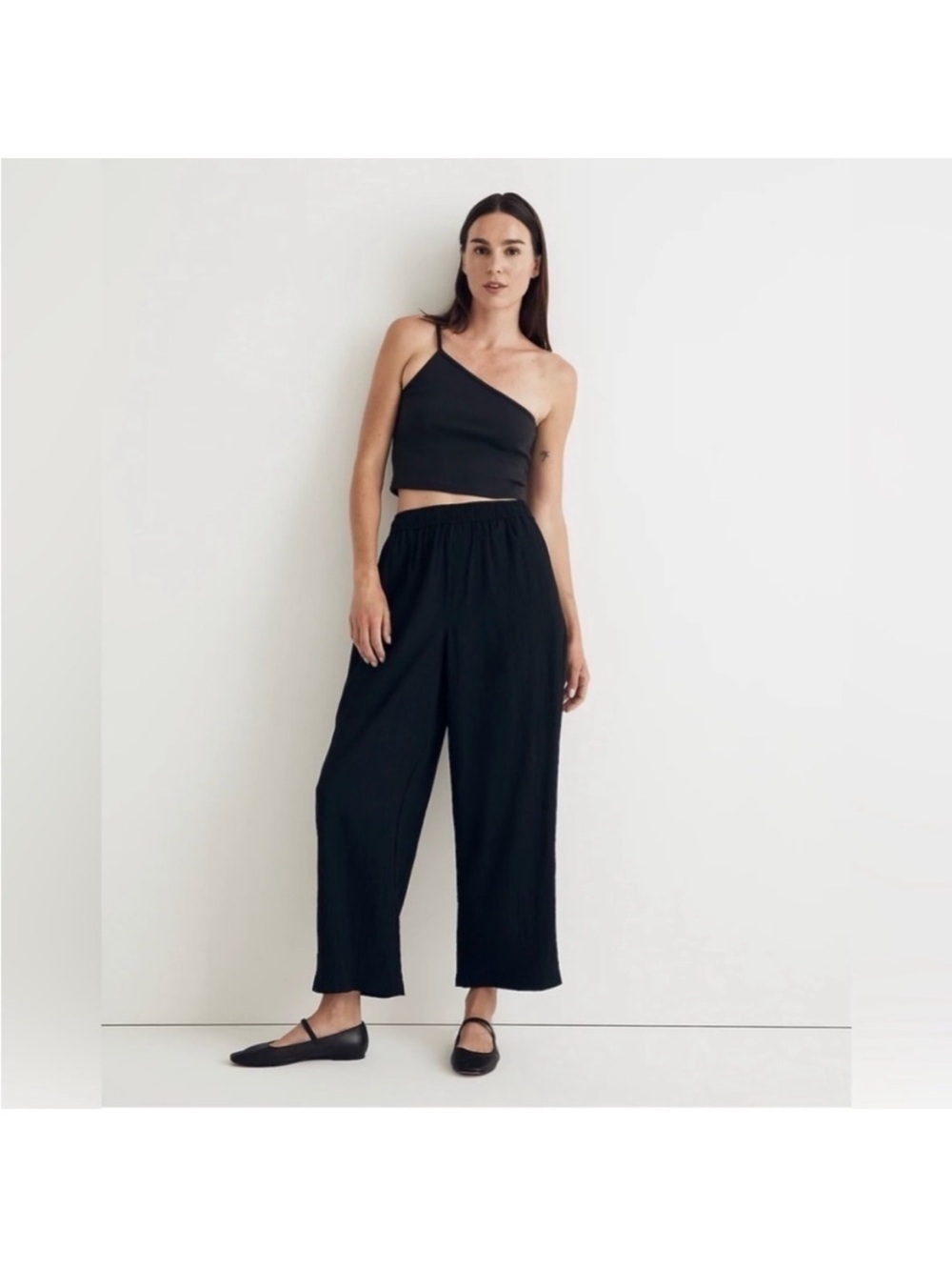 Madewell Black Cropped Wide-Leg Elastic Waist Pants
